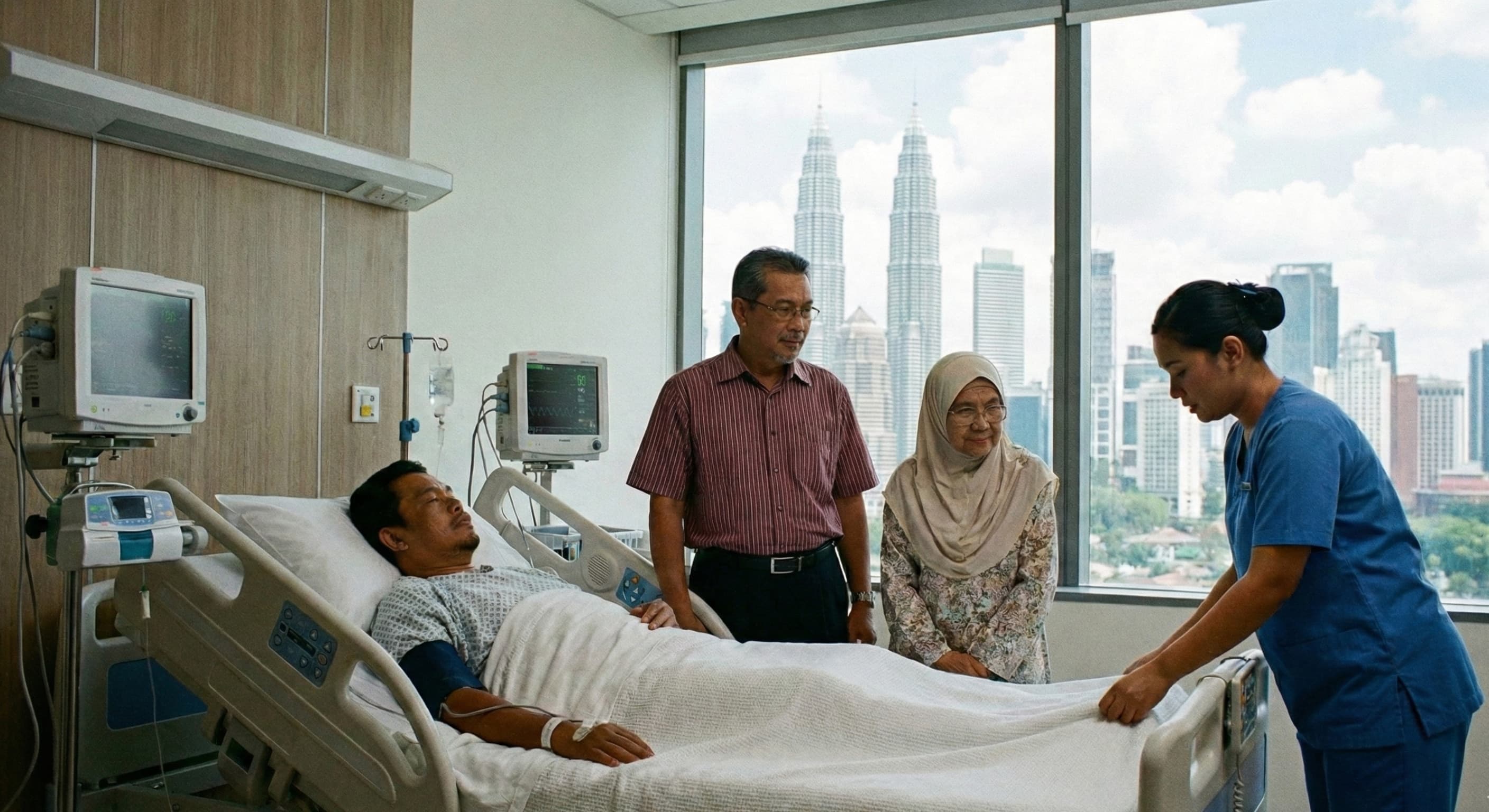 Medical professionals caring for a family